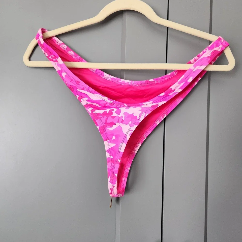 New SKIMS Recycled Swim Thong Pink Camo Bikini Bottom 2X NWT Rare SW-THG-0782